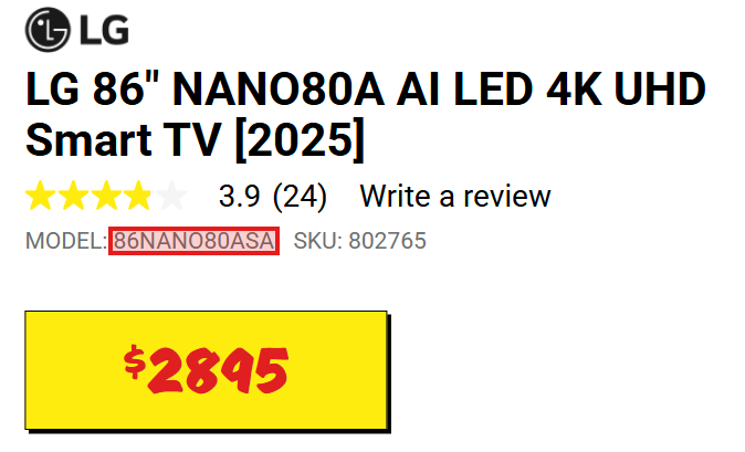 Copy the model number
