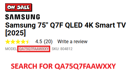 Example: where to find the model number